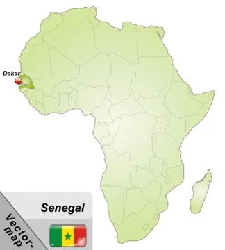 Map of senegal with main cities in green Stock Illustration