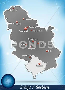 Map of serbia with abstract background in blue Stock Illustration