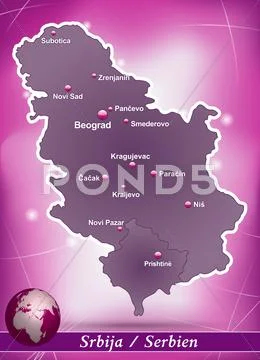 Map of serbia with abstract background in violet Stock Illustration