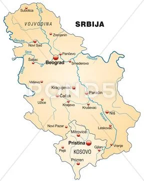 Map of serbia as an overview map in pastel orange Stock Illustration