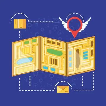 Map with set icons of logistic service Stock Illustration
