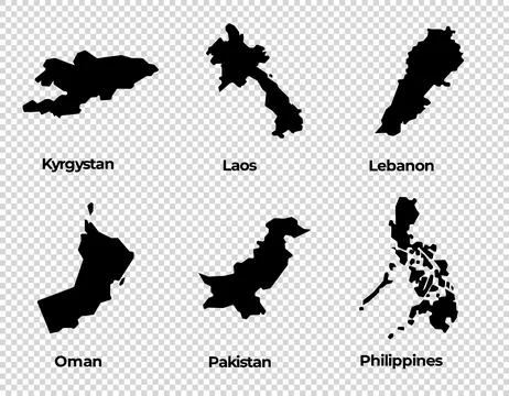 Map shape collection transparent background country simple map of Stock Illustration