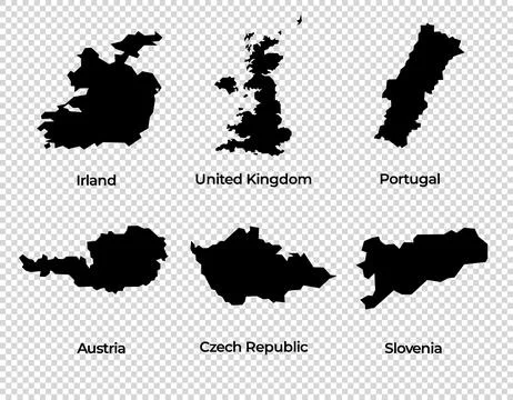Map shape collection transparent background country simple map of Europe Stock Illustration