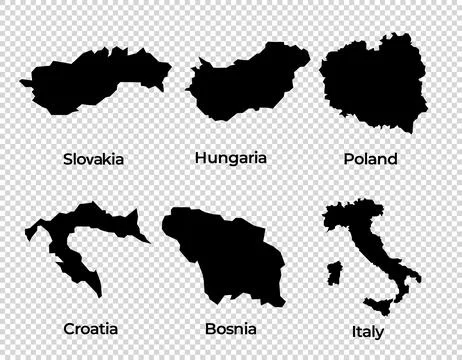 Map shape collection transparent background country simple map of Europe Stock Illustration