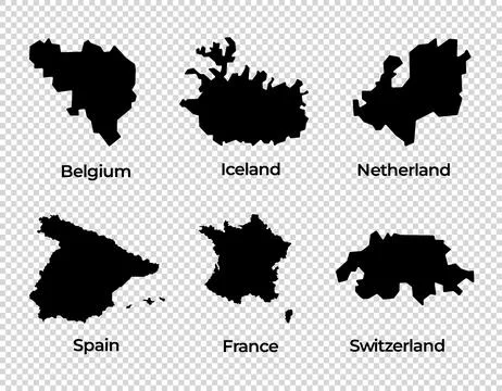 Map shape collection transparent background country simple map of Europe Illustrazione stock