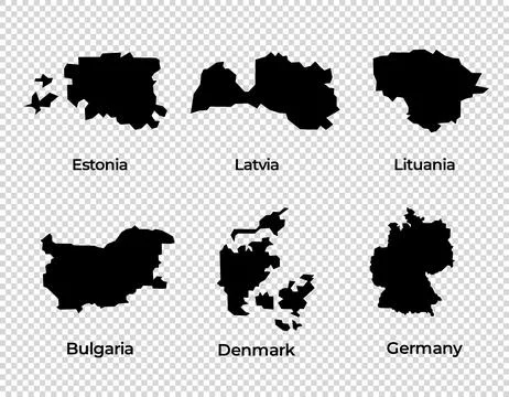 Map shape collection transparent background country simple map of Europe Stock Illustration