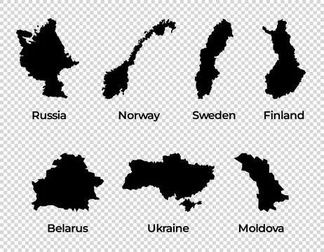 Map shape collection transparent background country simple map of Russia Stock Illustration