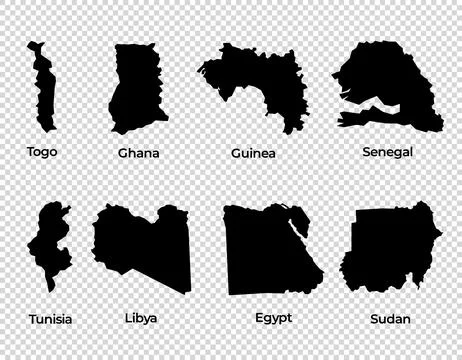 Map shape collection transparent background country simple map of African Illustrazione stock