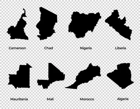 Map shape collection transparent background country simple map of Cameroon Stock Illustration