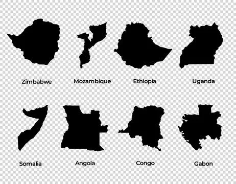 Map shape collection transparent background country simple map of Zimbabwe Stock Illustration