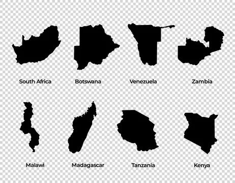 Map shape collection transparent background country simple map of South Stock Illustration