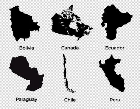 Map shape collection transparent background country simple map of Bolivia Stock Illustration