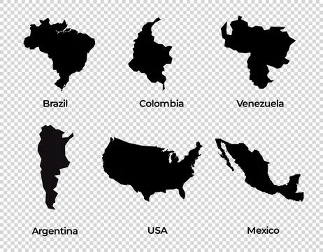 Map shape collection transparent background country simple map of Brazil Stock Illustration