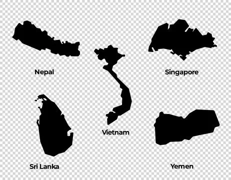 Map shape collection transparent background country simple map of Nepal Stock Illustration
