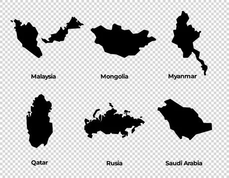 Map shape collection transparent background country simple map of Malaysia Stock Illustration