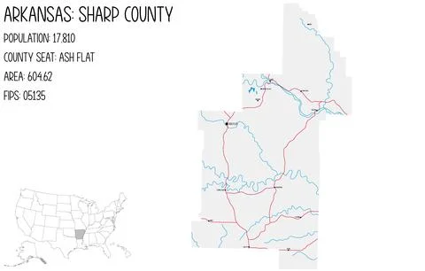 Map of Sharp County in Arkansas, USA. Stock Illustration