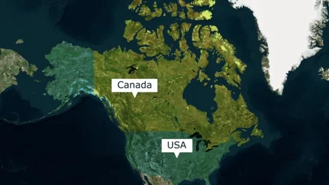 Map showing the international border between canada and the united states Stock Footage 345571963