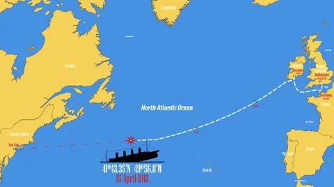 Map showing the point where the RMS Titanic sank Stock Illustration