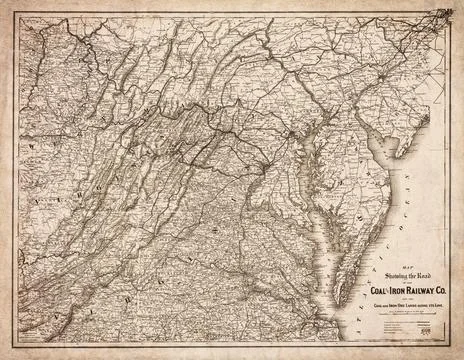 Map Showing The Road Of The Coal And Iron Railway Co And Coal And Iron Ore .. Stock Illustration