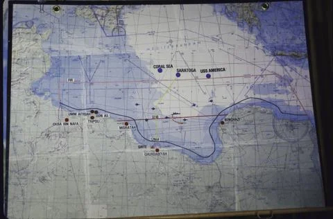 Map showing US forces in area of Libya during Pentagon, Washington, District of  Foto stock