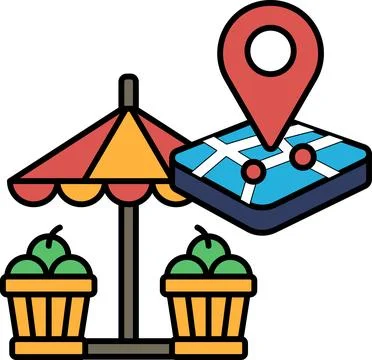 A map is shown with a red dot on it, and a red umbrella is shown above it Ilustração Stock