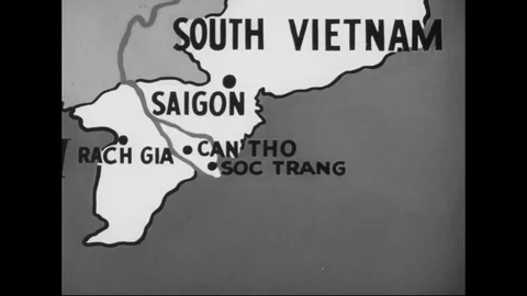 Map shows aim of communists to establish control over Southeast Asia - 1964-1965 Stock Footage 102177685