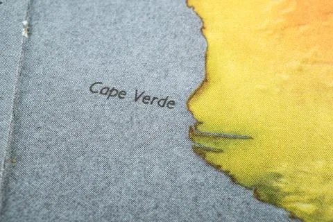 The map shows Cape Verde as a dark patch in lighter water hues, contrasting.. Stock Photos