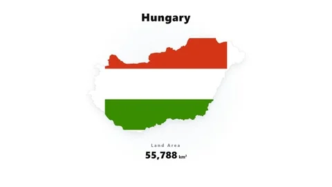 Map silhouette of Hungary with horizontal red white green flag bands centered on Stock Footage 345643563