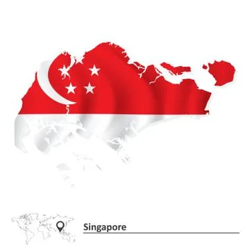 Map of Singapore with flag Stock Illustration