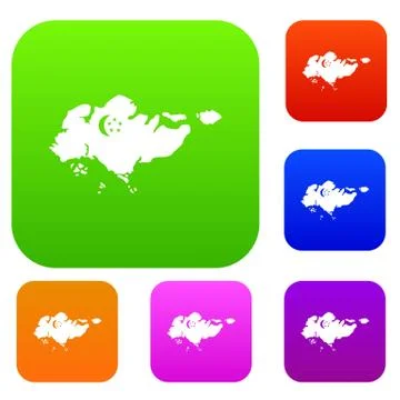 Map of Singapore with flag set collection Stock Illustration