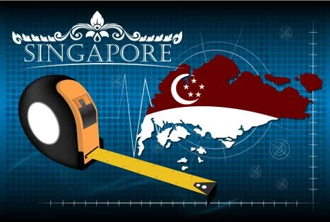 Map of Singapore with ruler, vector. Stock Illustration