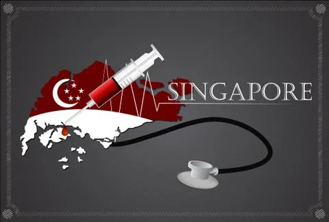 Map of Singapore with Stethoscope and syringe. Stock Illustration