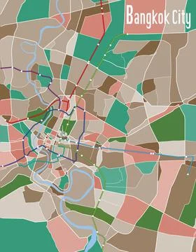 Map of SkyTrain routes and streets in Bangkok city Stock Illustration