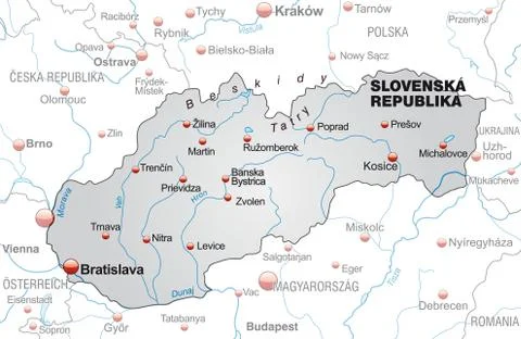 Map of slovakia as an overview map in gray Stock Illustration