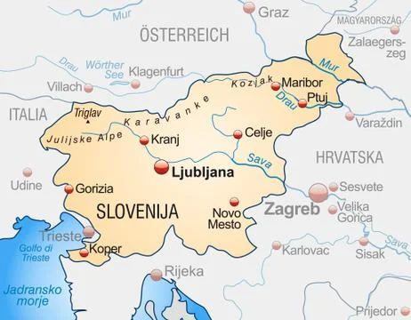 Map of slovenia as an overview map in pastel orange Stock Illustration