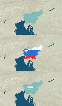 The map of Slovenia with text, textless, and with flag Stock Illustration