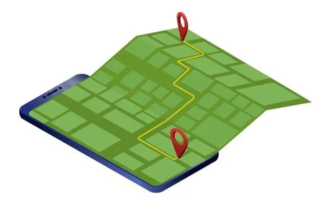 Map on smart phone screen isometric illustration Illustrazione stock