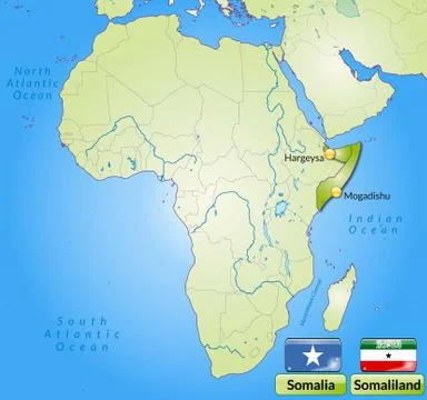 Map of somalia with main cities in green Stock Illustration