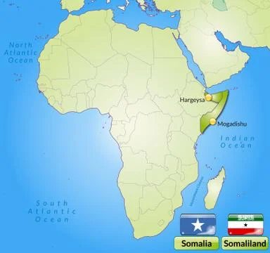 Map of somalia with main cities in green Stock Illustration