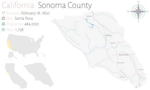 Map of Sonoma County in California Stock Illustration