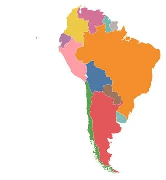 Map of South America, countries in different colours Stock Illustration