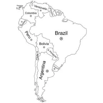 Map of south america countries with labels and borders 스톡 일러스트