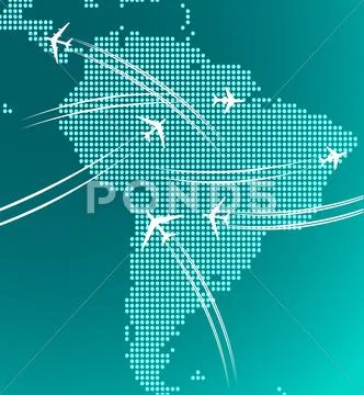 Map of south america with trace of airplanes Stock Illustration