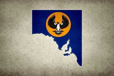 Map of South Australia with its flag on a paper Stock Illustration