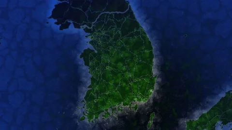 Map of South Korea. View from space. Shimmering cities and villages. An Stock Footage 143494061