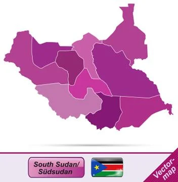 Map of south sudan with borders in violet Illustrazione stock