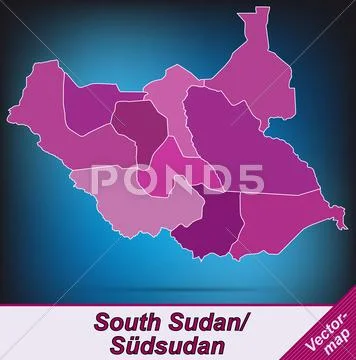 Map of south sudan with borders in violet Stock Illustration