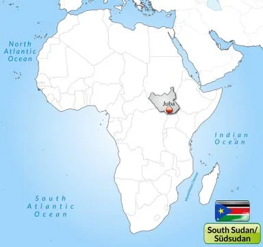 Map of south sudan with main cities in gray Stock Illustration
