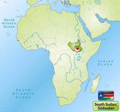 Map of south sudan with main cities in green Stock Illustration