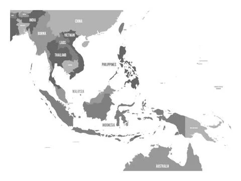 Map of Southeast Asia. Vector map in shades of grey Stock Illustration